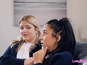 Besties are having their first experience with a guy together