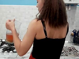 Drunken, tanned housewife masturbates through pantyhose