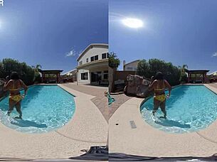 VR180 Ebony teen gets wet in pool preview