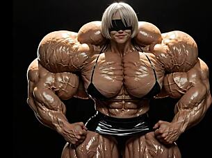 Watch 2B grow into a powerful muscular giantess