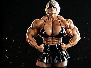 Watch 2B grow into a powerful muscular giantess