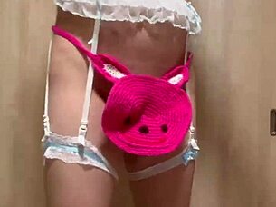 She's caressed in a sexy outfit and her cute underwear gets adjusted, teased in shame