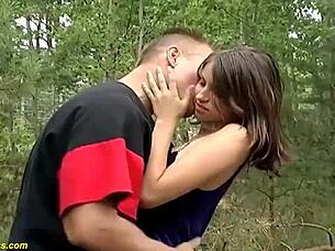 Young German stepsis with big boobs banged outdoors
