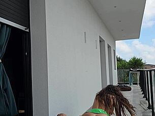 Passionate fuck on the balcony with tempting beauty