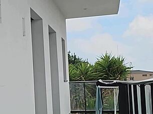 Passionate fuck on the balcony with tempting beauty