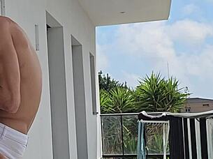 Passionate fuck on the balcony with tempting beauty