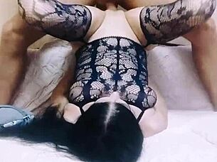 An amateur couple making love with rough passion