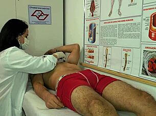 A nurse gets excited with the erection of her patient