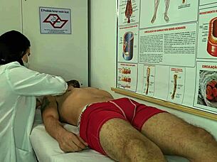 A nurse gets excited with the erection of her patient