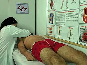 A nurse gets excited with the erection of her patient