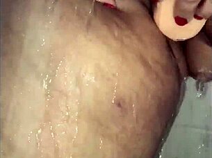 Taking shower and masturbating with toys - Solo masturbation with toy before shower