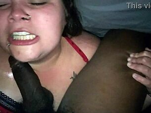 A white fat woman with big boobs deeply fucked by a black guy