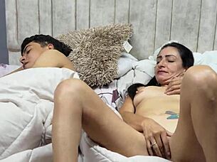 madura masturbates next to stepson!