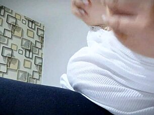 horny latina milf with big natural tits plays solo in bedroom, teasing huge puffy nipples