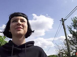 german scout picks up tall skinny french girl delfine dahlia in public outdoor spot. she talks and gets rough casting fuck with huge cock in missionary and doggystyle cumshot.
