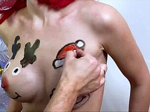 Homemade video have mommy painted in her big tits