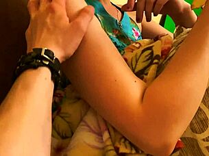 A Russian beauty gets a handjob from a teen with big ass and tits