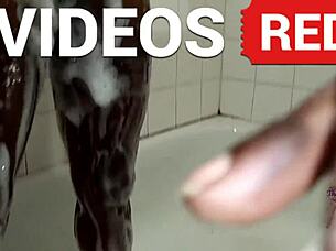 Sexy legs shower video of African American MILF