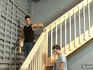 You name it, gay pornstars do it: hardcore anal and blowjob action among other things — on stairs