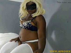 Chubby BBW with wig putting tease with sex toys