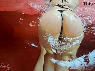 Man, check this huge ass amateur girlfriend in a tiny bikini giving a footjob by the pool!