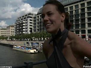 Clamped nipples, public fuck and bondage with a girl