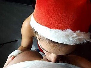 Big tit amateur BBW receives a Christmas package from a big cock friend