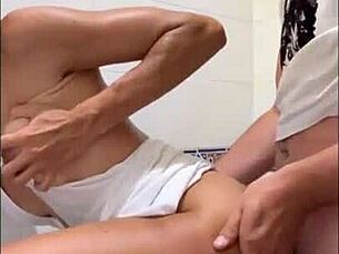 Hot Spanish girl head and fuck in public restroom HD video