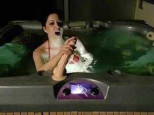 The hot tub with a big cock dildo… Solo play