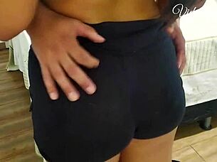 Hot sex, cum in a brown pose from her vaginal friend then she gets her pussy filled with cum