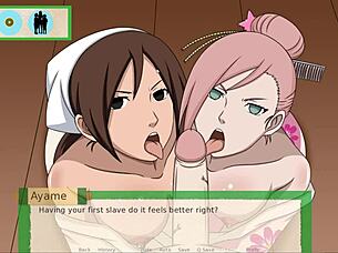 Tits fuck and hardcore handjob over a hentai slut