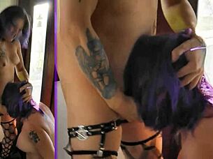 Homemade blowjob given by inked amateur shemale