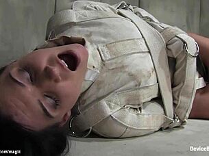 A bound and gagged slave with rough sex