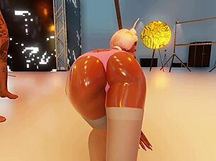 Big tits cosplay babe assfucked, creampie is received and receives it