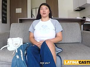 Monster cock fucks Big tit Latina babe and sends producer wild