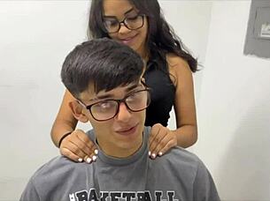 Hot office encounter with Colombian stepsister dominated by her brother