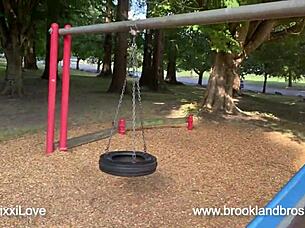 Big-titted curvy MILF comes back to the playground and teases the viewers, sucking penis and fingering her asshole