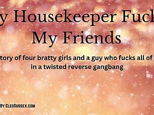 Group sex with four women, and a male housekeeper in femdom