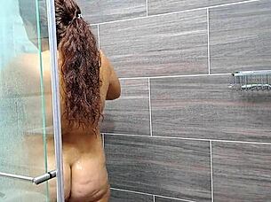 I amazed my step-sister latest homemade shower video where she shows of her big butt while her cute face is at the bottom