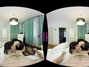 Blowjob and riding sex and extreme close up POV in attractive virtual reality