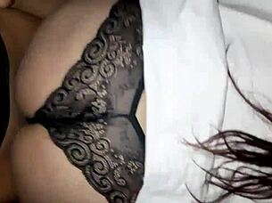 Housewife stripped naked and ready to fuck in lingerie and high heel shoes