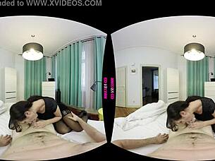 Blowjob and riding sex and extreme close up POV in attractive virtual reality