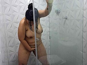 Latina milf fuck and Solo , big tits, shower