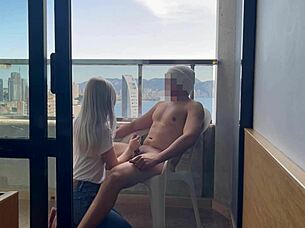 Caught jerking off in public leads to naughty blowjob at hotel