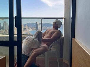 Caught jerking off in public leads to naughty blowjob at hotel