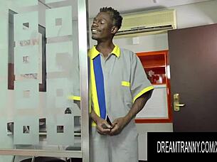 Handyman's BBC gets a rough bareback pounding from Brazilian shemale, Isa Lawrence