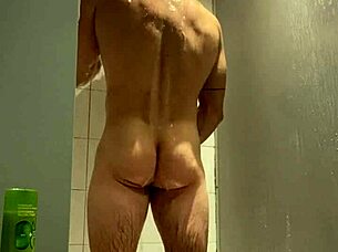 Aroused Houston teen in shower in gym