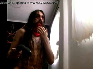 Ladyboy – Solo session – Swallows giant dildo