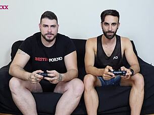 A gay for pay blowjob game with muscular Spanish men