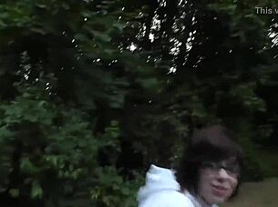 Third person's amateur couple exposed to the outdoors nude